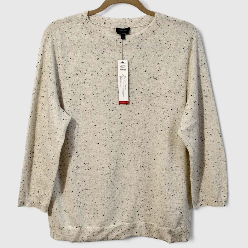 Talbots Audrey Donegal Cashmere Sweater XL Tan Speckled 3/4 Sleeve Crewneck NWT